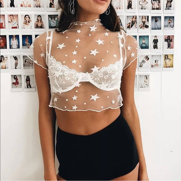 Tops - New Item✨ White Sheer Star Crop Top ✨🦄🎡